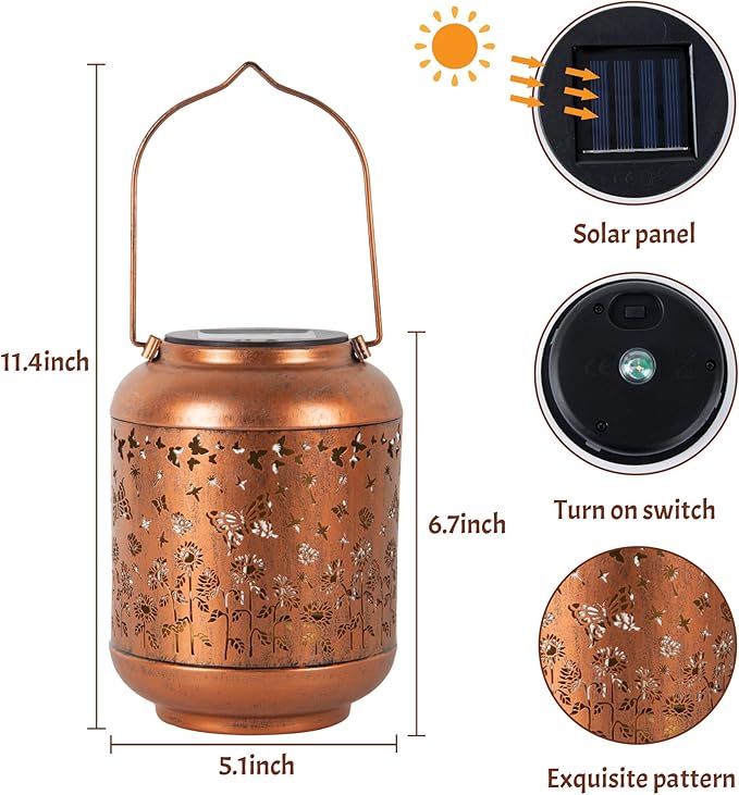 Solar Lanterns Outdoor, Waterproof Hanging Solar Lantern Garden Decor, Solar Lights for Backyard Porch Patio Table Yard Balcony Lawn Pathway, Butterfly Gifts for Women Grandma Mom