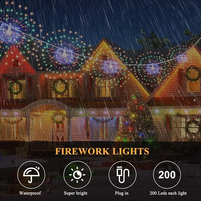 5 Pack 1000 LED Plug in Firework Lights Starburst Lights for Christmas Garden/Patio/Wedding/Party/Bedroom Outdoor or Indoor Decor，Waterproof Twinkle Light with 8 Modes(Multi Color)