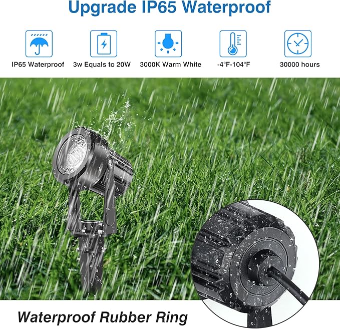 LED Spotlight Outdoor,Low Voltage Landscape Lighting IP65 Waterproof with US Plug, 3000K Warm White Outdoor Spot Lights for Yard Flag Pole House Garden Tree(6-in-1)