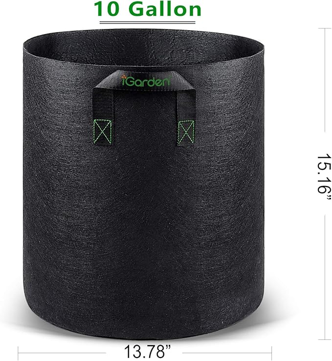 Grow Bags Tall, 10 Gallon Grow Pots 6 Pack with Handles, Heavy Duty 320G Thickened Nonwoven Fabric Plant Bag for Vegetables, Black