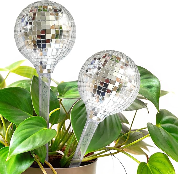 2X Plant Self Watering Globes in decorative Disco Ball Design - 180ml Capacity Self Watering Insert Indoor & Outdoor - Automatic Plant Watering Devices