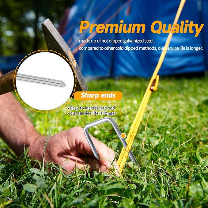 12 Inch Hot-dip Galvanized Landscape Staples, 200 Pack 10 Gauge Garden Stakes, Ground Staples for Securing Weed Fabric Barrier, Garden Hose Stake, Artificial Turf Stakes and Fencing