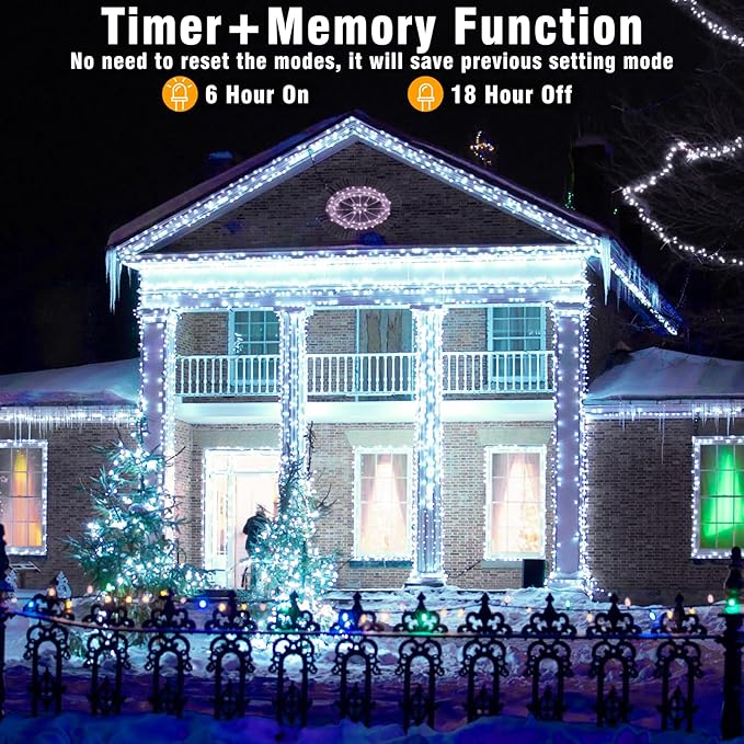 33ft 100 LED Christmas Lights Outdoor - 8 Modes Christmas String Lights Clear Wire with Time Memory, Waterproof Plug in Fairy String Lights for Indoor Outdoor Home Party Garden Decoration, Cool White