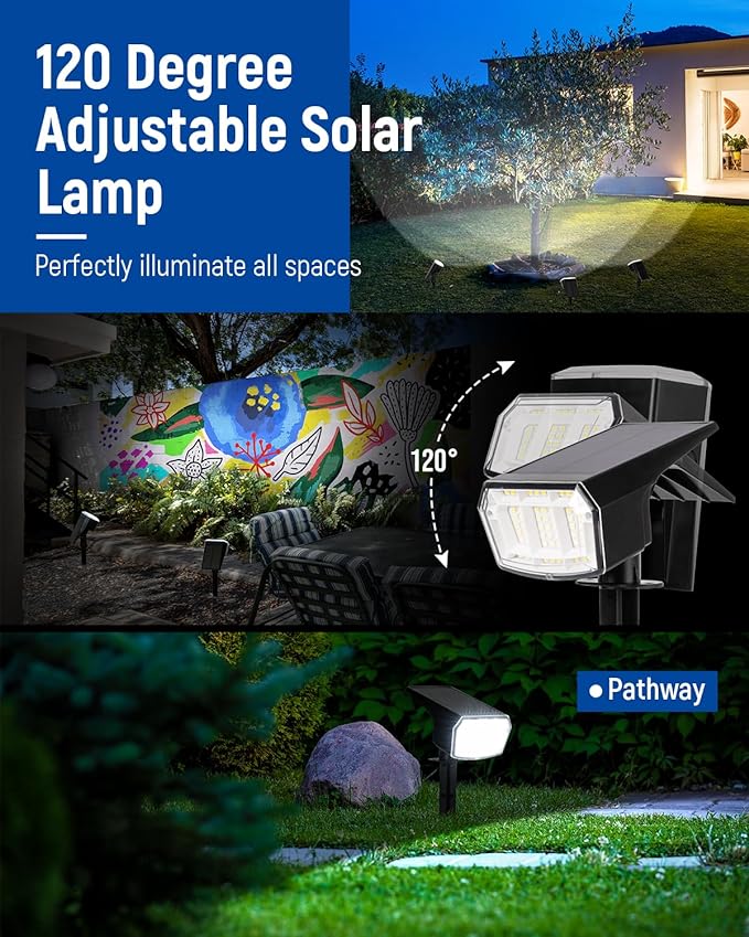 Solar Lights Outdoor Waterproof IP65, 63 LED 3 Lighting Modes Solar Powered Yard Garden Spot Lights for Outside Landscape- 3 Pack (Cool White)
