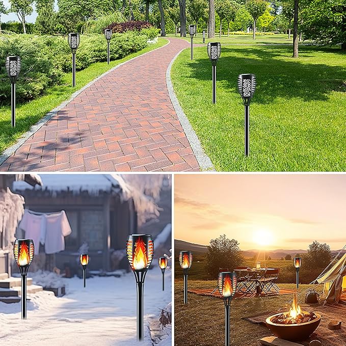 Solar Lights Outdoor, 12LED Tiki Solara Torch Light with Flickering Flame,IP65 Waterproof Mini Solar Torch Light for Outside Garden Patio Pathway Yard Decorations (8pcs)