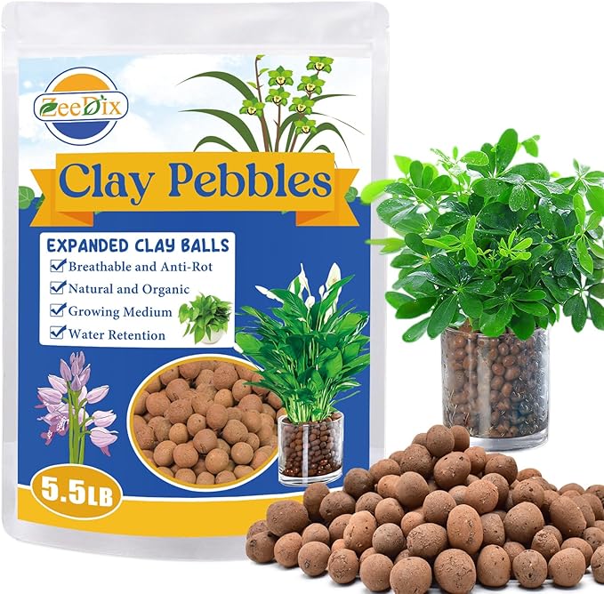 ZeeDix 5.5LB Expanded Clay Pebbles, 4mm-16mm Clay Leca Balls Clay Pebbles for Plants, Natural Clay Pellets Balls for Hydroponic, Indoor Plants Drainage, Gardening, Orchids, Decoration, Aquaponics