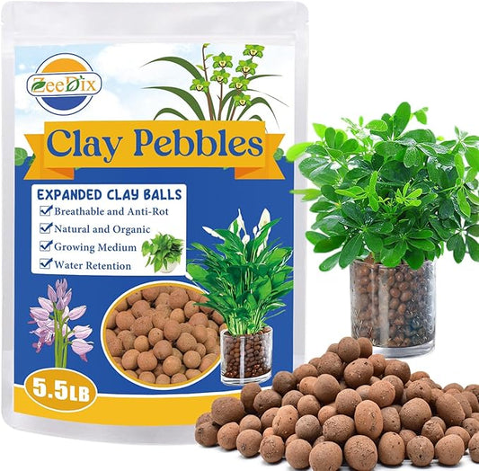 ZeeDix 5.5LB Expanded Clay Pebbles, 4mm-16mm Clay Leca Balls Clay Pebbles for Plants, Natural Clay Pellets Balls for Hydroponic, Indoor Plants Drainage, Gardening, Orchids, Decoration, Aquaponics