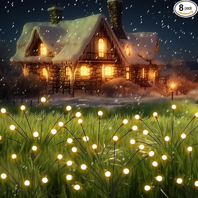 Solar Garden Lights - 80 LED Firefly Lights, Wind Sway, Waterproof for Christmas Yard, Patio, Pathway Decoration (8 Pack)