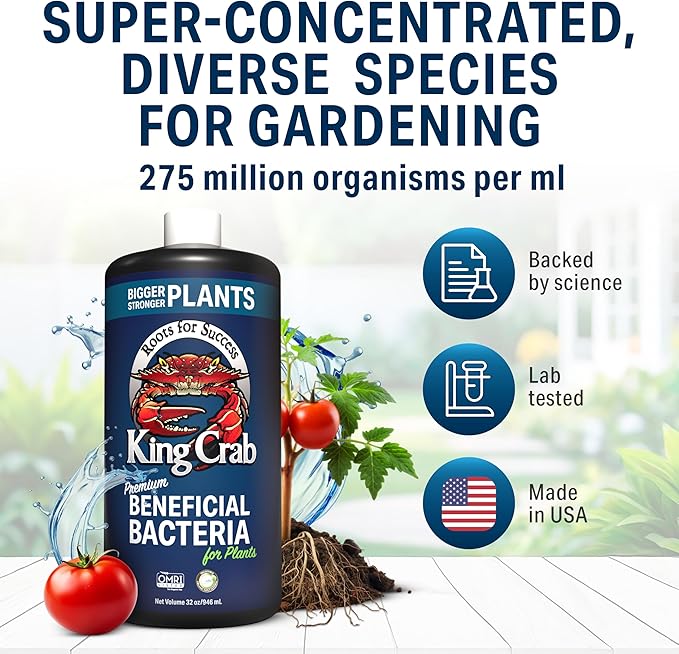 King Crab Instant Compost Tea, Root Stimulator for Plants, Ultra Concentrated OMRI Organic Bacteria, 275 Million Organisms per ml, Roses, Tomatoes, Houseplants, Soil Conditioner, Soil Microbes