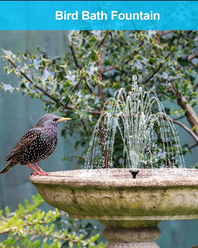 Biling Solar Fountain for Bird Bath, Solar Panel Kit Outdoor Solar Water Pump with 4ft Tubing for Hummingbird Bath, Small Pond and Fish Tank