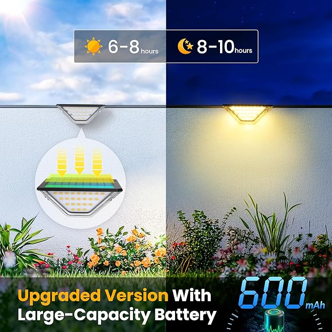 SOLPEX Solar Step Lights Outdoor,Solar Stair Lights for Outside,Two-Sided Step Lights with 33 LEDs,Waterproof IP65 for Garden,Fence,Deck,Steps,Stair,Porch（6 Pack,Warm White）