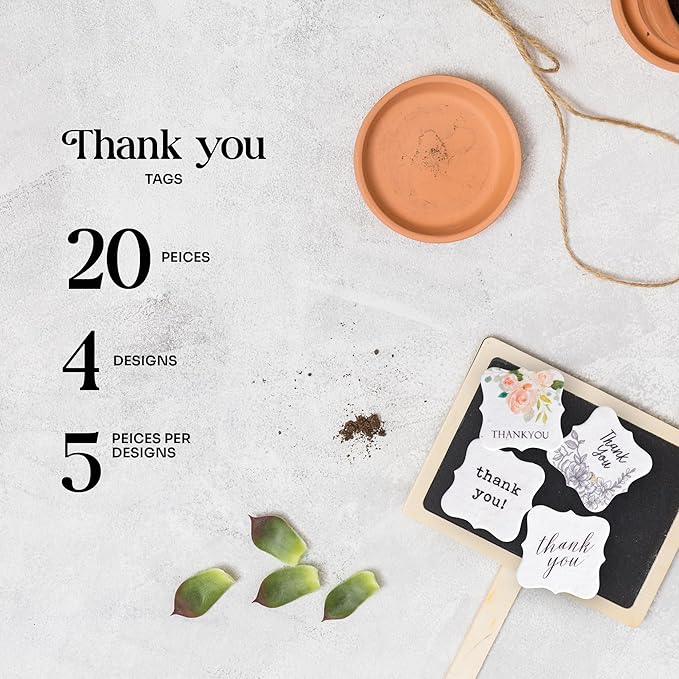 20pcs Thank You Tags Seed Paper – Plantable Wildflower Packets for Weddings, Gifts, & Life Events (20 Square Assorted)