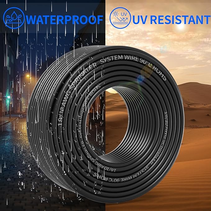 18/10 Solid Sprinkler System Wire 100ft, 18 Gauge Irrigation Wires PVC Jacket Sprinkler Cable for Underground Irrigation Valves Field Central Control System