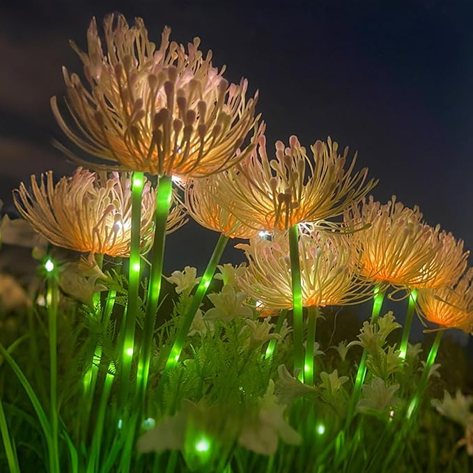 Solar Flower Lights for Garden Decor, 4Pack Pink Flowers with Green Stems, Solar Panel and Stake, Waterproof Solar Plant Lights for Outdoor Yard, Lawn, Path Decorations