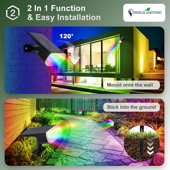 DINGLILIGHTING Solar Lights Outdoor Waterproof: IP65 Led Spot Light Decorations for Garden - Multicolor RGB Solar Powered for Yard - Dust to Dawn Uplighting Landscape Pathway Drive Patios 4PC