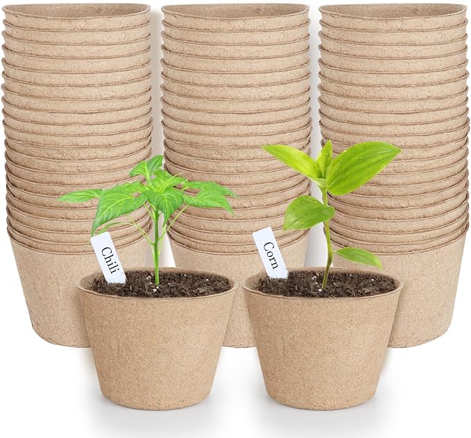 66 Pack Organic Peat Pots, 4 Inch Nursery Pot, Round Plant Seedling Pots with Drainage Holes, Small Seed Starting Starter Tray Bulk, Garden Germination Container with 66 Planting Labels(10 cm)