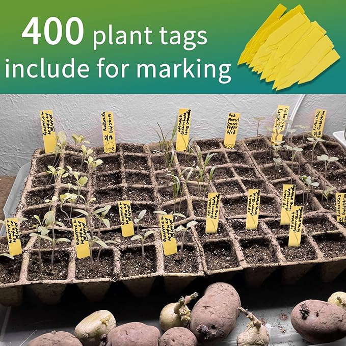 400Cells Seedling Start Trays with Drain Holes,40pcs Peat Pots Seedling Pots Biodegradable,Seedling Starter Kit,Organic Germination Plant Starter Trays(400xLabels,2xTransplant Tools,1xSpray Bottle)