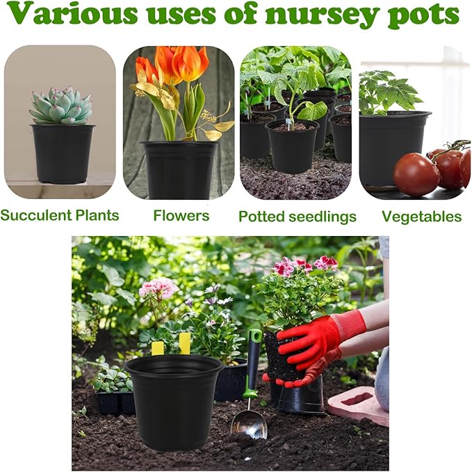 100 Packs Nursery Pots,3 Inches Plastic Nursey Pots for Plants with Drainage Holes, Seed Starting Garden Pots of Flower Plant Container for Succulents, Transplanting (100, 3 Inch)