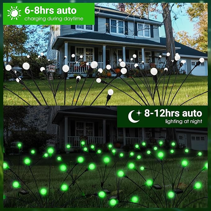 Solar Garden Lights,Solar Firefly Lights for Outdoor,Waterproof Garden Decor for Yard Patio Pathway Lawn, Green
