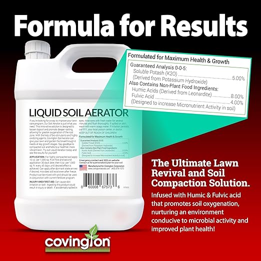 Covington Liquid Lawn Aerator PRO-LINE Liquid Aeration for Lawn Gallon, Soil Conditioner and Loosener for Compact Clay Soils, The Ultimate Aerating Humic Acid Lawn Revival & Soil Compaction Solution