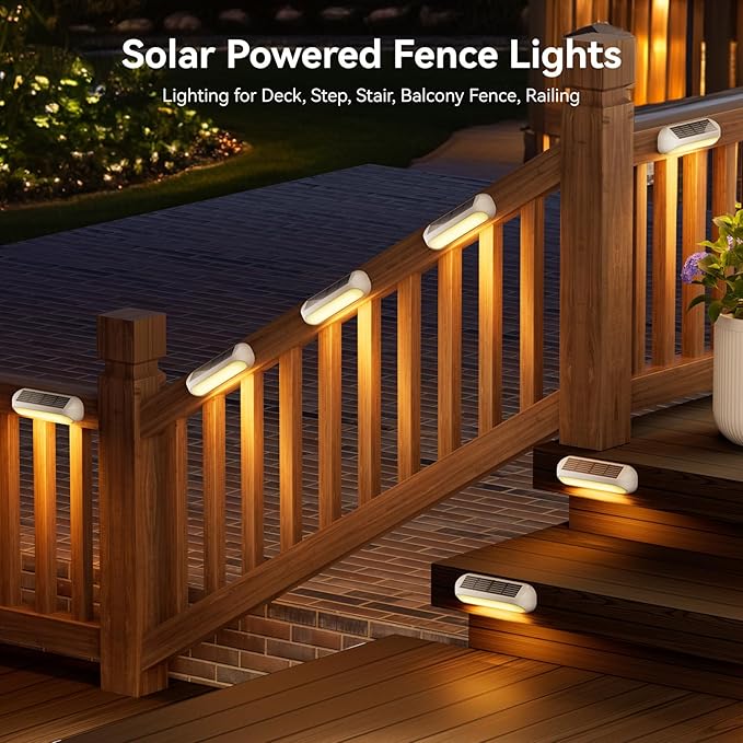Solar Outdoor Lights 4 Pack, Bright Fence Lights with Multi-Color Changing & Warm White Mode, Upgraded Solar Step Lights Outdoor Waterproof for Garden Deck Post Stair Yard and Wall