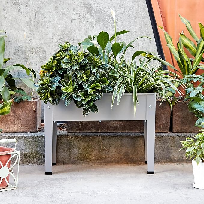 Metal Raised Garden Bed,Raised Planter Box with Legs,Herbs and Vegetables Planter Suitable for Outdoor Patio Deck and Porch (Mini Gray)