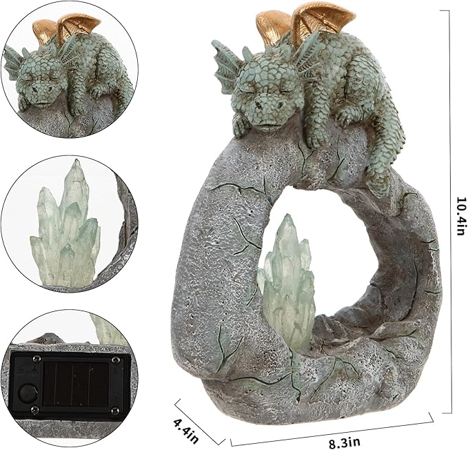 Solar Powered Dragon Statue ，Garden Decor with Crystal LED Lights Handmade Waterproof Resin Dinosaur Outdoor Patio Lawn Sculpture Perfect Christmas (Crystal Dragon)