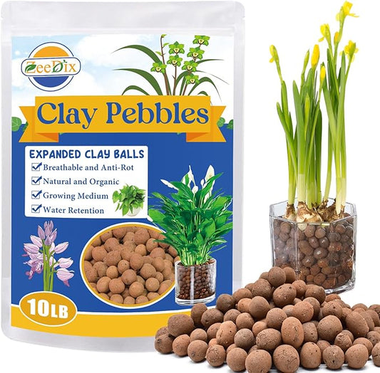 ZeeDix 10LB Expanded Clay Pebbles for Plants Hydroponic, 4mm-16mm Clay Leca Balls Hydroponic Rocks Growing Medium Potting Stones for Indoor Plants Drainage, Aquaponics, Natural Orchid Pebbles Balls