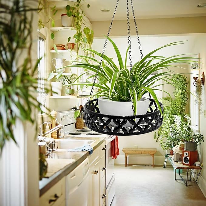 ARTORA Metal Plant Hanger, Modern Plant Hanging Basket Decorative Black Plant Pot Holder Flower Planter Hanging Chain with Ceiling Hook for Balcony Porch Indoor or Outdoor Home Decor (Black)