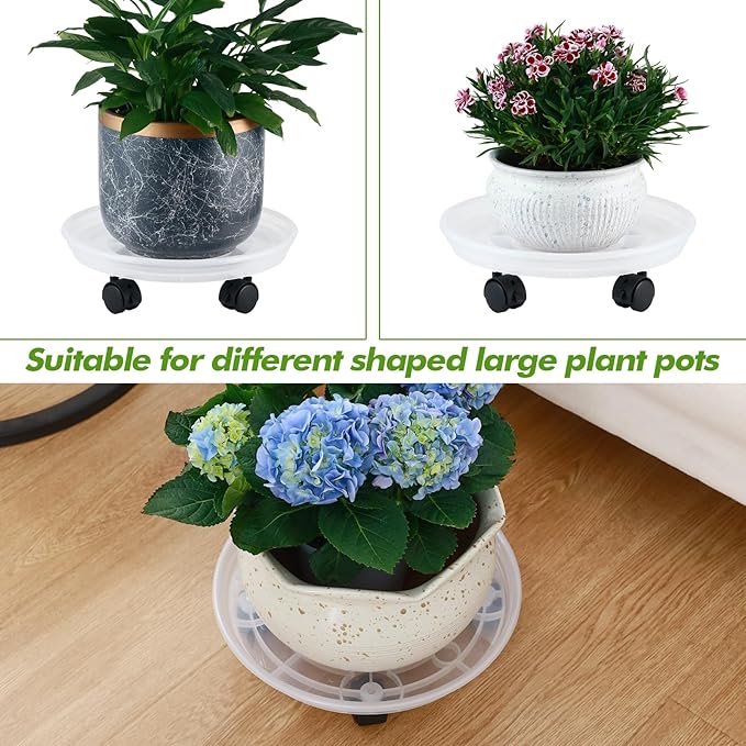 4 Packs Plant Caddy with Wheels 11.8" Plastic Rolling Plant Stands Heavy-duty Plant Dolly with Casters Indoor Outdoor Wheeled Plant Roller Base Large Planter Saucers Plant Mover