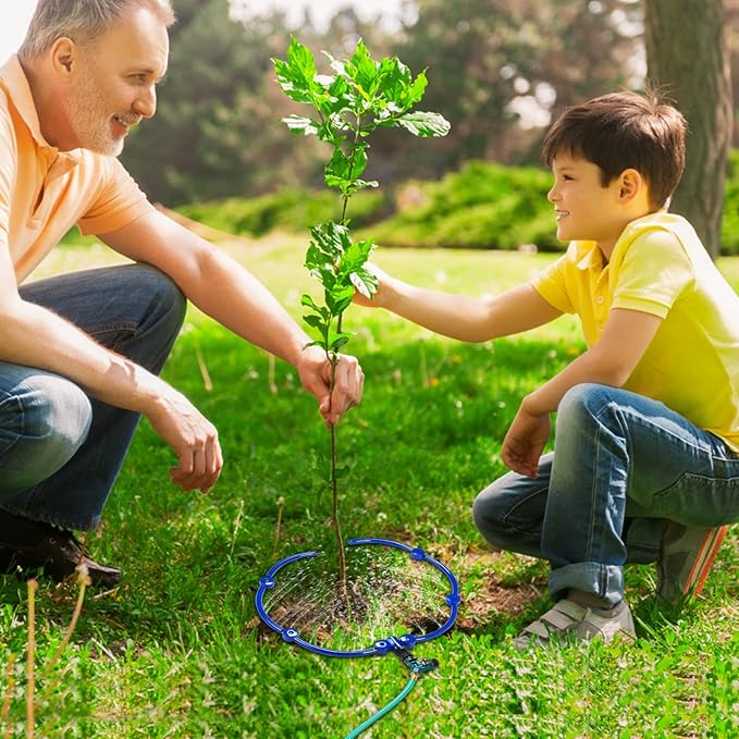 ZZM 360°Tree Water System Tree Watering Ring Circle Sprinkler and Irrigation System Targeted Water with Y Hose Splitter for New Tree Outdoor Plants Raised Garden Beds Shrubs (Large)