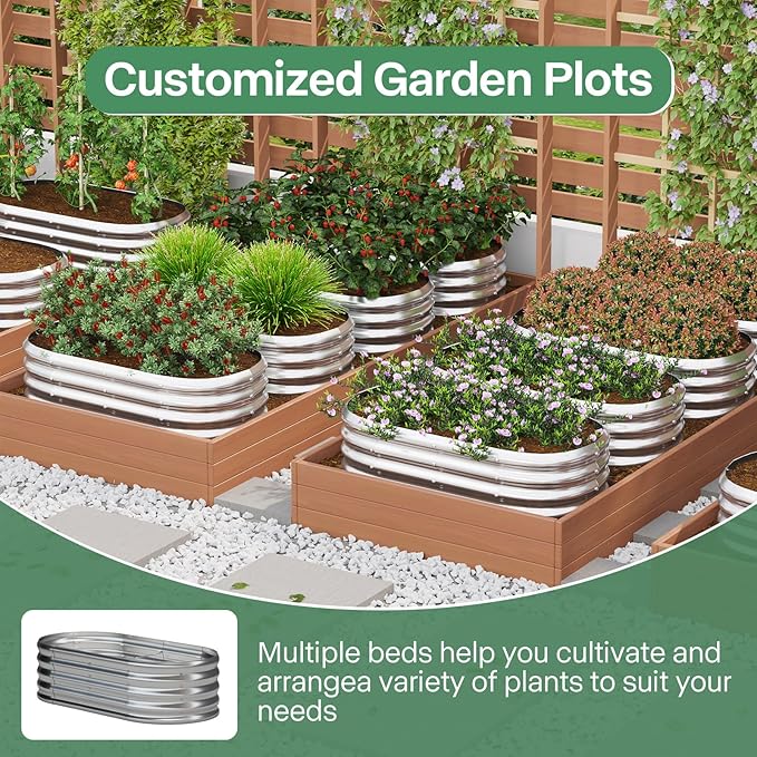 Galvanized Raised Garden Bed Kit, Galvanized Planter Garden Boxes Outdoor, Oval Large Metal for Vegetables,Flower,8x1.8x1FT