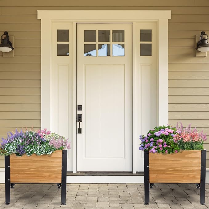 Wooden Planter Box, Square Planter for Growing Flowers,Decorative for Flowers Herbs Vegetables for Indoor & Outdoor Decor,Front Porch Cart for Patio Garden Balcony