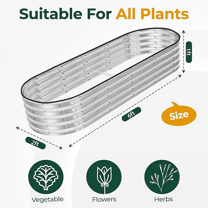 Utopia Home Galvanized Raised Garden Bed Kit 6x2x1ft, Planter Box Raised Garden Beds Outdoor, Easy Assembly Metal Raised Bed for Gardening Vegetables, Fruits, Flowers - Pack of 01 - Silver