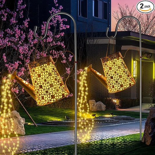 Forlivese 2PCS Solar Watering Can with Lights, Solar Lights Outdoor Decorations with Hanging Solar Garden Lights with Bracket Waterproof Watering Can Landscape Light for Patio Gardening Pathway 90LED