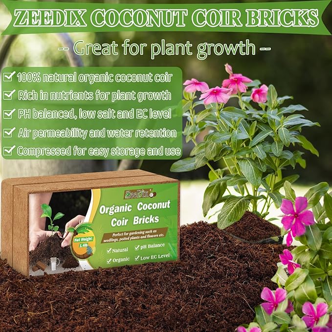 ZeeDix 20Pcs 28LB Organic Coconut Coir Bricks for Plants- Compressed Coco Coir Brick Coconut Fiber Potting Mix Coco Fiber Peat Potting Soil for Vegetables Indoor Plants Gardening(Coir Brick 1.4LB/PCS)