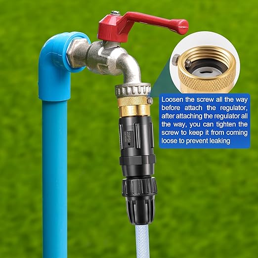 Feekoon 1 Set Drip Irrigation Faucet Adapter Kit 1/2'' Irrigation Tubing to 3/4'' Faucet Water Pressure Regulator Backflow Preventer with Filter, Drip Irrigation System Parts, No Assembly Required