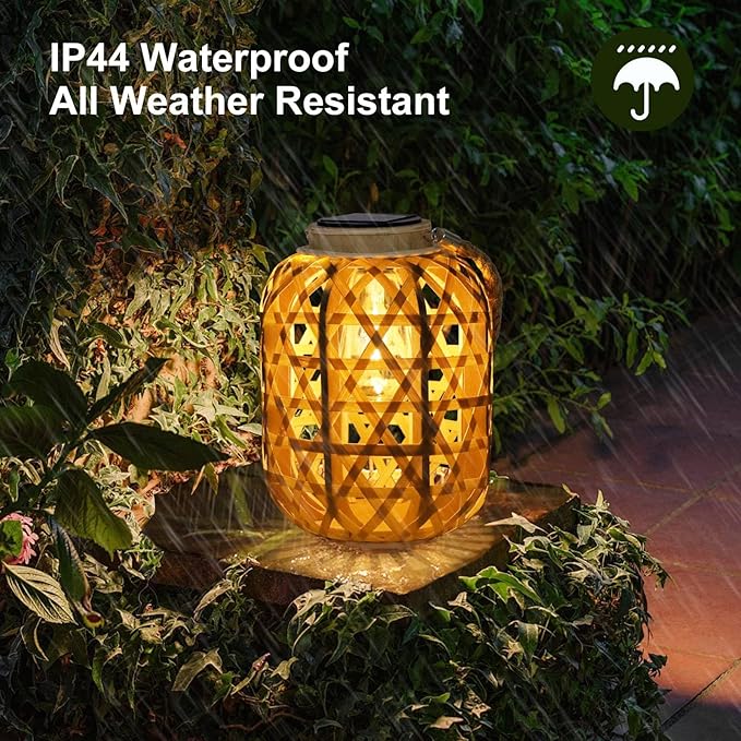 Rattan Solar Lanterns Outdoor,Hanging Solar Lights Waterproof,Boho Country Decor Solar Table Light Decoration for Garden,Yard,Patio,Porch,Trees,Lawn,Pathway