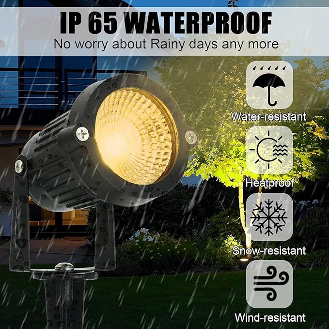 LED Landscape Spotlights Low Voltage 5W 12V 24V Garden Pathway Lights Waterproof IP66 Warm White Walls Trees Flags Outdoor Landscape Lights with Stakes