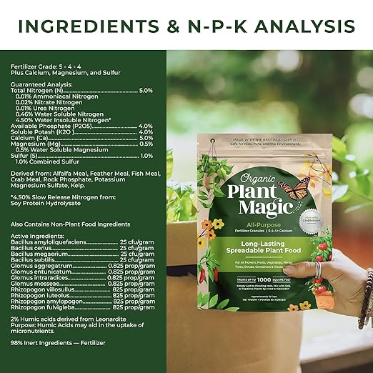 Organic Plant Magic - Truly Organic™ Long-Lasting Spreadable Plant Food: All-Purpose Fertilizer Granules for All Flower Vegetable Herb Fruit Tree Shrub Container Garden & House Plants [One 20 lb Bag]