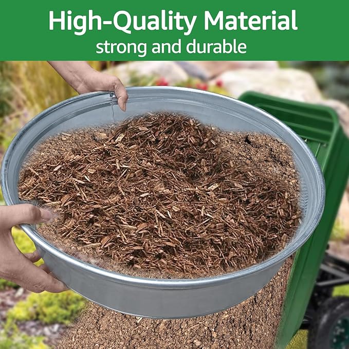 19" * 19" Extra Large Soil Sifter for Gardening, Compost Sifter,Galvanized Garden Sieve,Dirt Sifter,Rocks Sifter,Leaves Sifter,Pellet Sifter,Gravel Sifter
