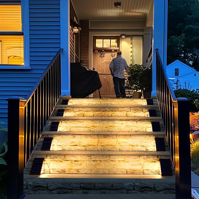 Solar Step Lights for Outside,16pack Solar Stair Lights Outdoor Waterproof IP67,Outdoor Deck Step Lights,Solar Outdoor Lights for Staircase,Patio,Front Step(Warm Brown)…