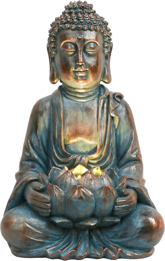 TERESA'S COLLECTIONS Meditating Buddha Statue for Garden Decor with Outdoor Solar Lights, Large Resin Christmas Decor Outdoor Statue Garden Sculpture Figurines for Home Lawn Yard Decorations, 10.4''