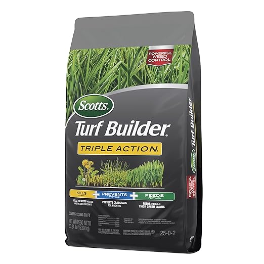Scotts Turf Builder Triple Action1 - Combination Weed Control, Weed Preventer, and Fertilizer, 33.94 lbs., 12,000 sq. ft.