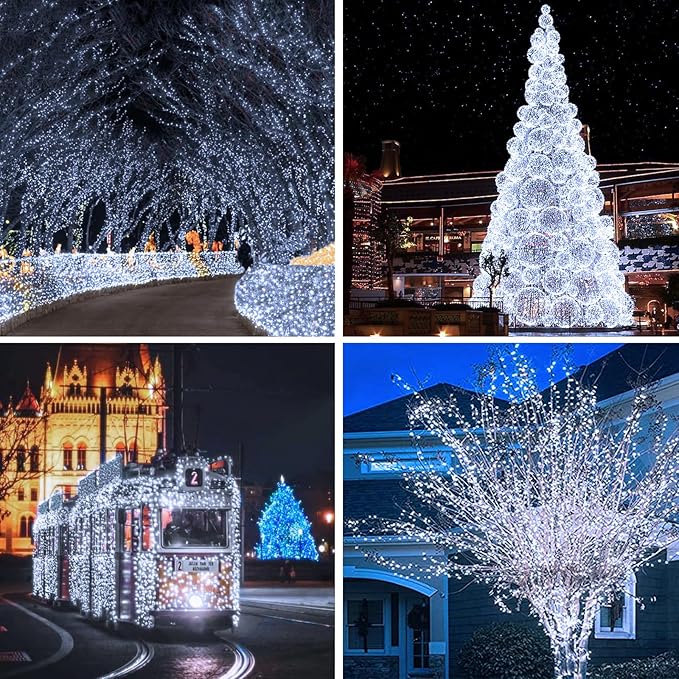 Solar String Lights Outdoor, 4 Pack Each 100 LED Solar Christmas Twinkle Lights Outside, Waterproof Copper Wire with 8 Modes Solar Fairy Lights for Garden Yard Tree Wedding Christmas Decor(Cool White)