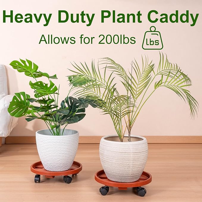 2 Pack 13IN Plant Caddy with Wheels Round Rolling Plant Stand Plant Dolly, 200lbs for Capacity Caddy for Indoor and Outdoor Use, Patio, Flower Pot