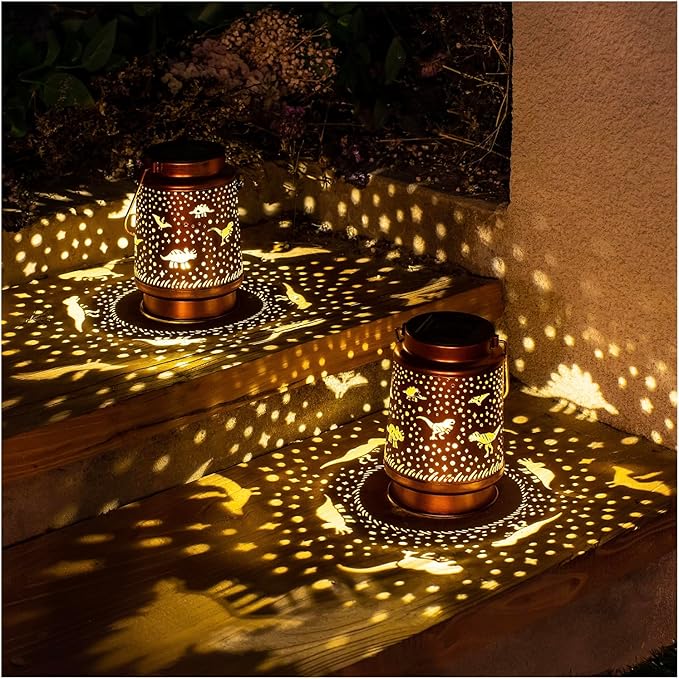 Dinosaur Solar Lanterns Outdoor Waterproof Hanging Solar Lights Dinosaur Gifts for Women Men Metal Decorative LED Dinosaur Lanterns for Garden Decor,Yard,Patio,Lawn,Tabletop,Pathway,Landscape