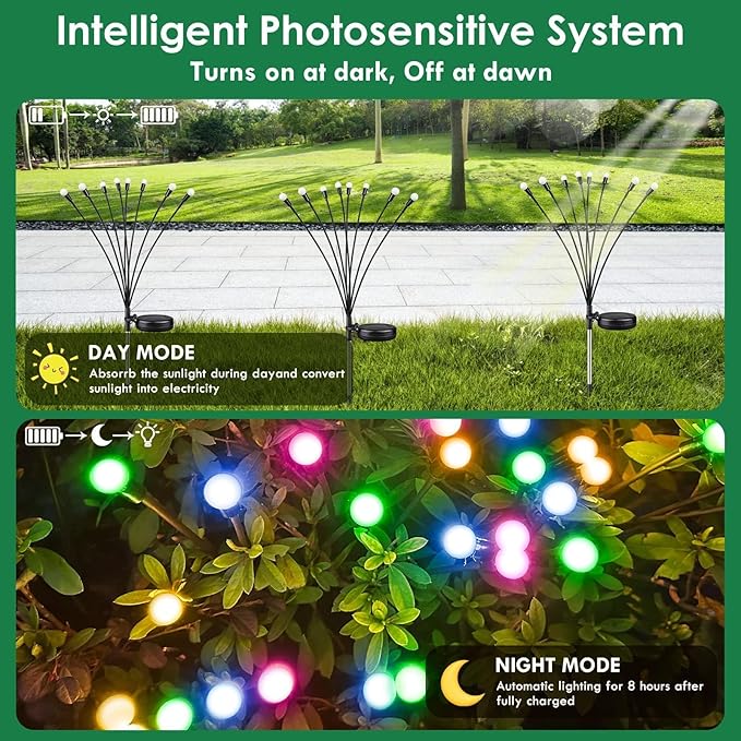 BOSSERN 2025 Solar Lights Outdoor Waterproof, 6 Pack Solar Garden Lights, Solar Firefly Lights Waterproof, Solar Twinkle Swaying Fairy Light for Yard Patio Pathway Garden Decoration (Multi Color)