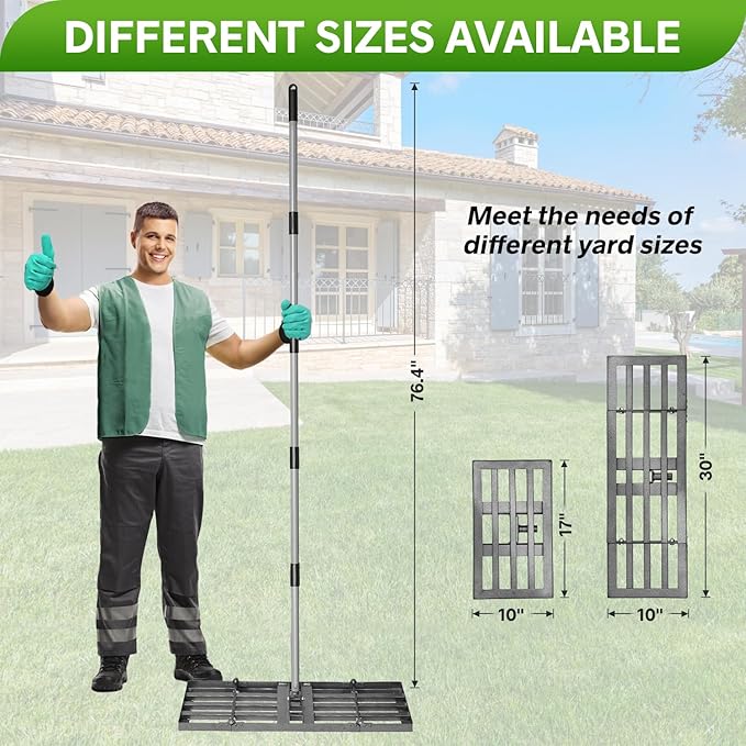 Lawn Leveling Rake, Lawn Leveler with Stainless Steel Long Handle, Heavy Duty Yard Level Tool for Leveling Soil, Sand Or Dirt Surfaces, Gardening Gloves Gift Included (30x10in)