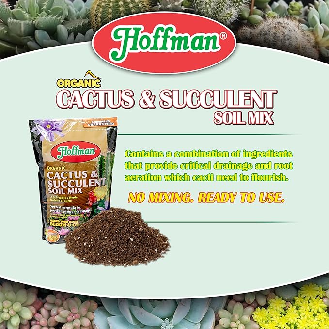 Hoffman Organic Cactus and Succulent Soil Mix to Provide Proper Drainage and Improve Growth in Cacti, 10qts, 5 Pack